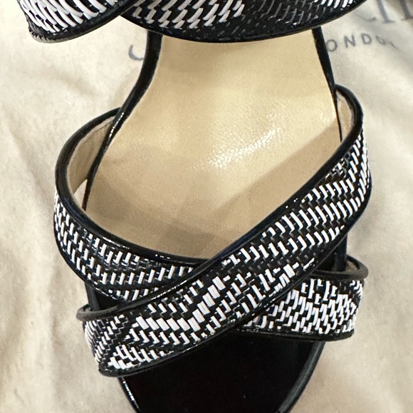 Jimmy Choo Lottie Patent Leather & Raffia Heels Black Size 38 - Picture 6 of 10